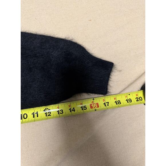 Modefia Coat Womens Medium Large Black Angora Blend Faux Fur Trim Long Duster - Picture 12 of 13